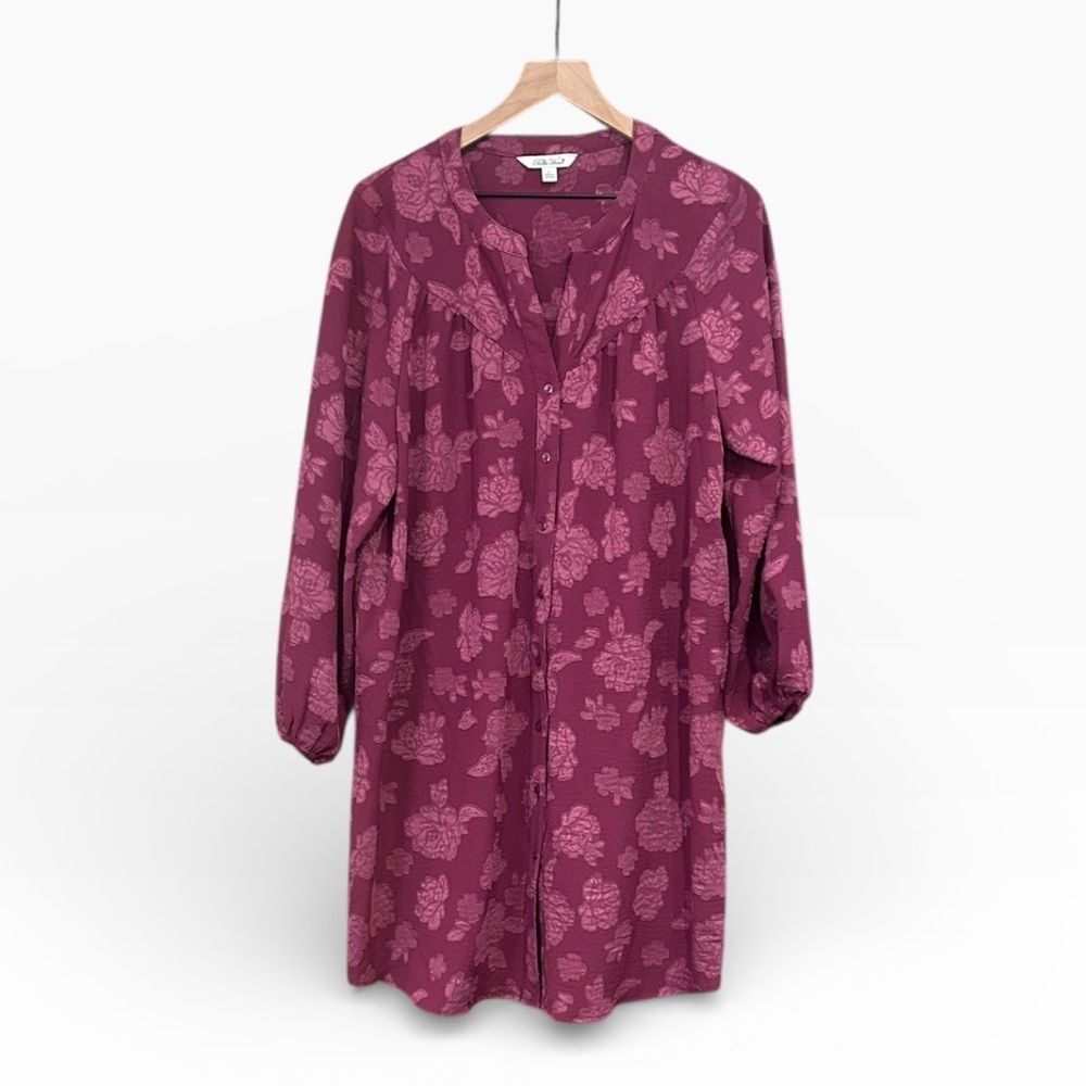 Pioneer Woman Textured Floral Loose Fit Fuchsia Button Front Dress Size Large